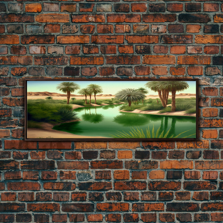 Desert Oasis Watercolor Landscape Canvas Print - Perfect for Living Room, Bedroom, Panoramic Extra Wide Format Art