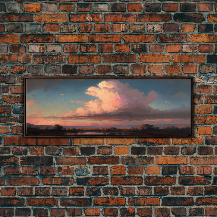 Panoramic Framed Canvas Texas Prairie Sunset Wall Art, Living Room, Bedroom Decor, Sunset Art, Watercolor Painting, Original Artwork