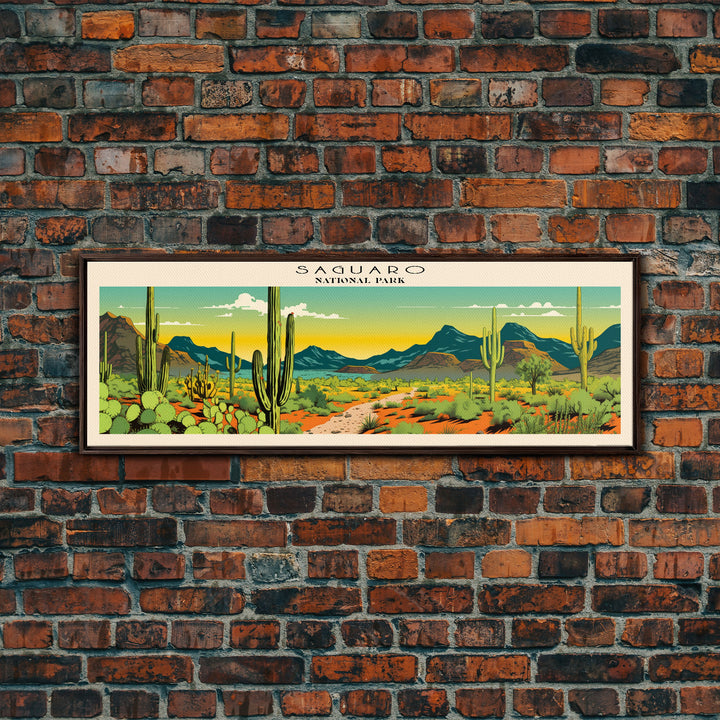 Saguaro  National Park Panoramic Arizona Travel Art, National Park Print, Minimalist Travel Art, Subdued Watercolor Painting Panoramic