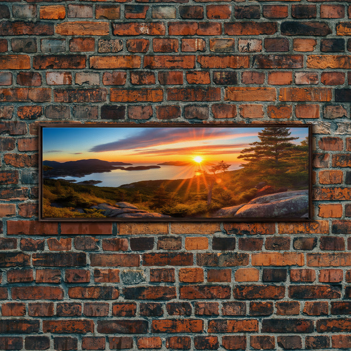 Photographic Panoramic of Acadia National Park, Sunset Photography, National Park Art, Framed Canvas Print, Landscape Photography