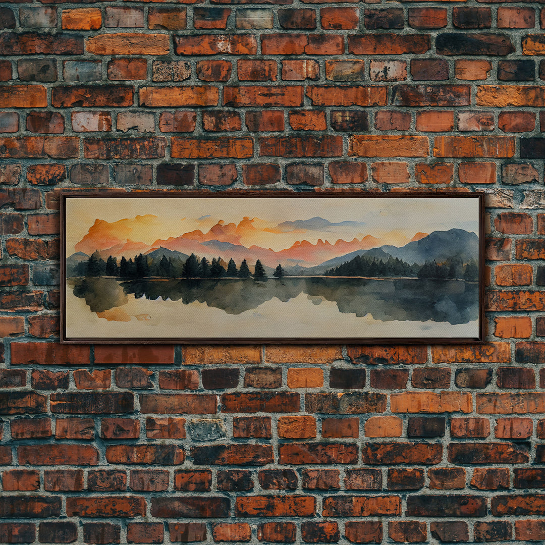 Unique watercolor painting of a forest fire, panoramic canvas print, ready to hang, gloomy wall decor