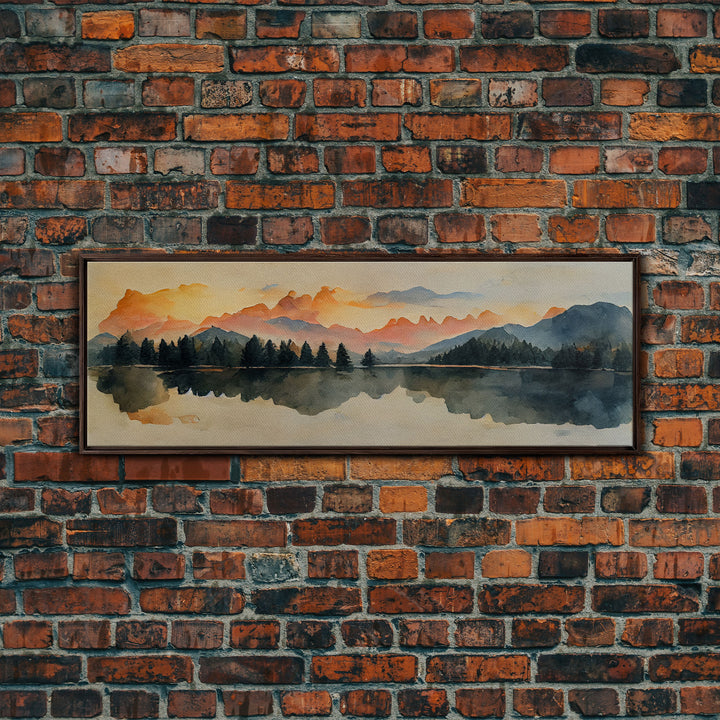 Unique watercolor painting of a forest fire, panoramic canvas print, ready to hang, gloomy wall decor