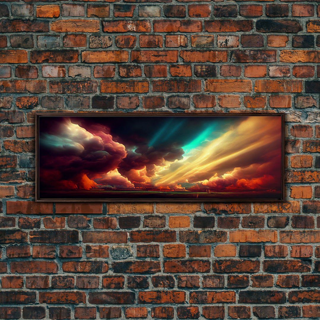 A stormy cloudy sky at dusk, synthwave, canvas print, Big Texas Skies, water color, storm art, extra large panoramic landscape wall decor