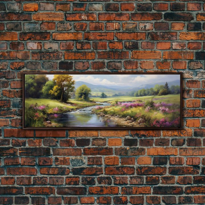 The Meadow, Framed Canvas Print, Framed Wall Art, Large Watercolor Painting, Panoramic Landscape Art Print, Modern Landscape Original Art