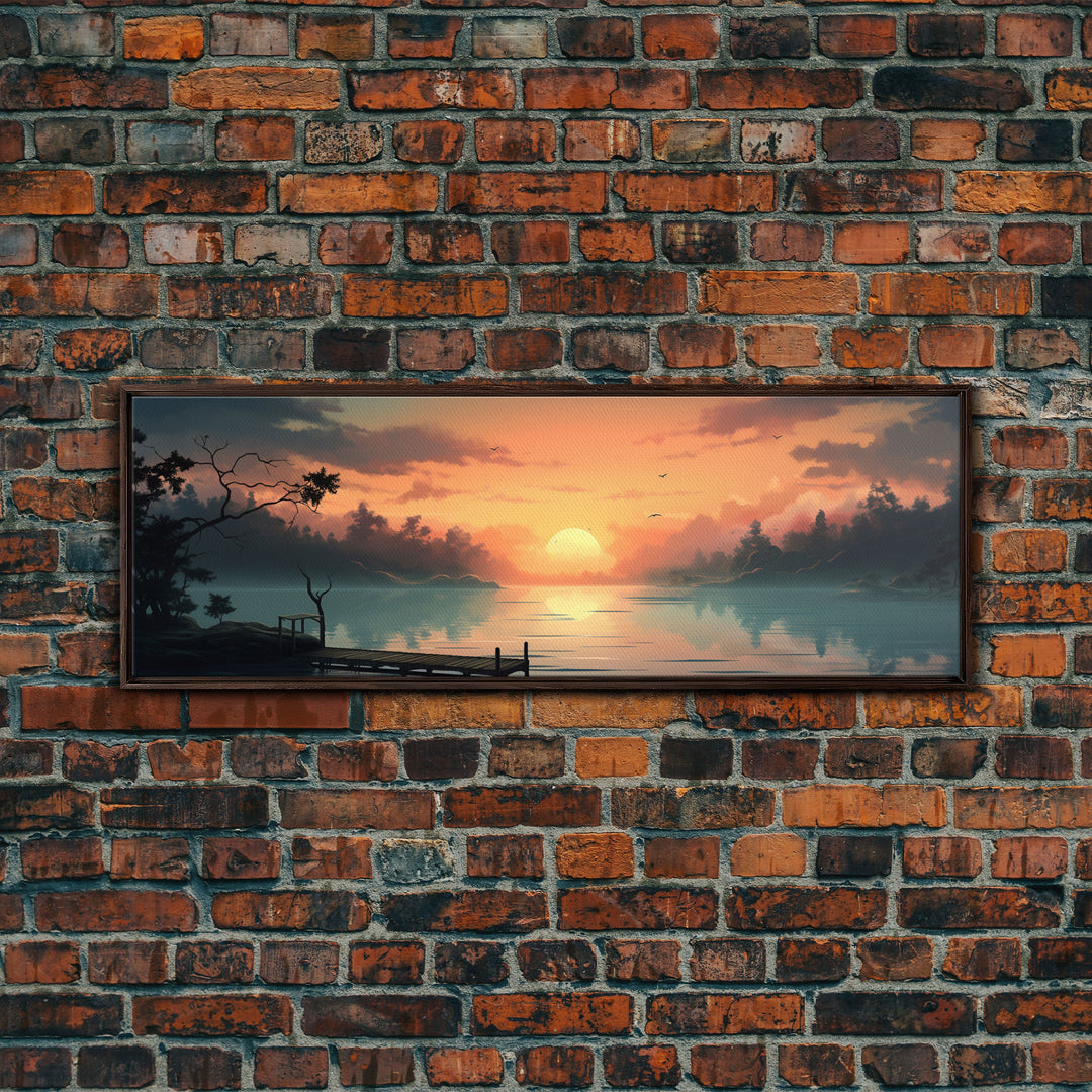 Custom Lakehouse Wall Art Framed Canvas Print, Gift For Him / Her, Lake House Decor, Watercolor Painting Of A Sunset Over The Lake
