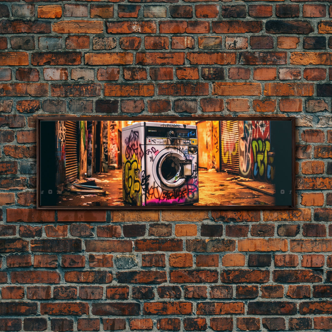 Graffiti Punk Wall Art, Street Art, Framed Canvas Print, Urban Decay Washing Machine, Limited Edition, High Quality Art, Game Room Art