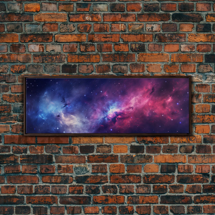The Cosmic Balance, Framed Canvas Print Wall Art, Space Art, Galaxy Print, Turquoise and Pink Starry Night Sky