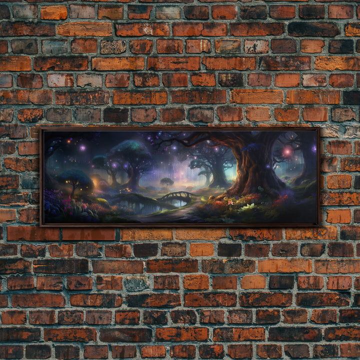 Spiritual Fantasy Forest Wall Art Print, Lanterns and Glowing Trees and Rivers, Fantasy Painting, Living Room Wall Art