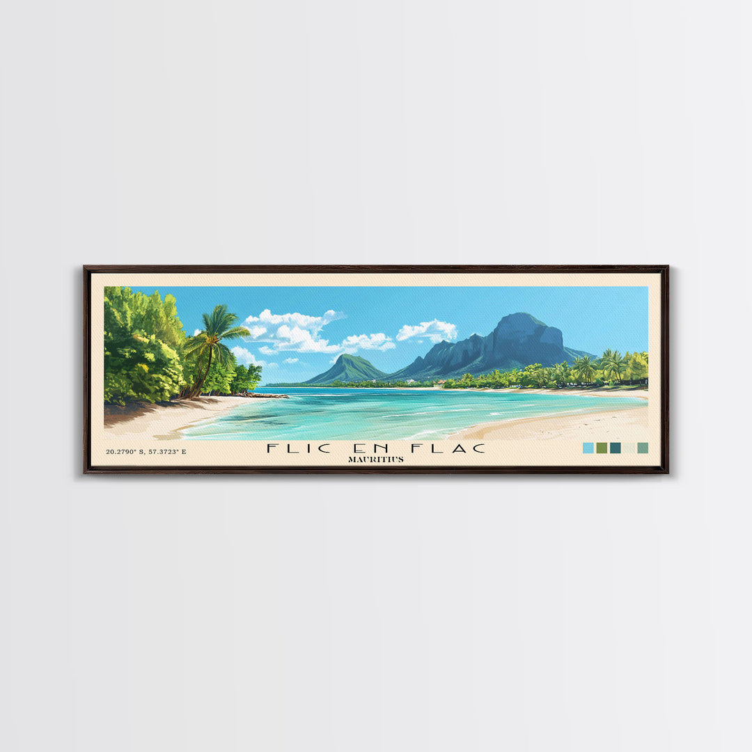 Flic en Flac, Mauritius Panoramic Print, Vacation Gift, Mauritius Wall Art, Vacation Wall Art, Vacatation Memories, Beach Decor, Beach Or Lakehouse Art