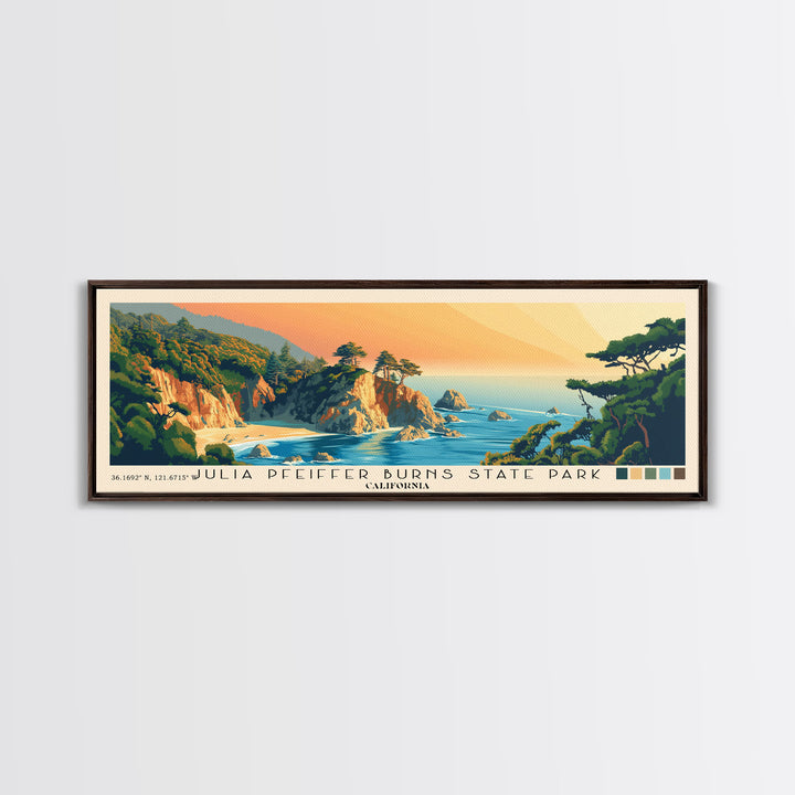 Julia Pfeiffer Burns State Park, California Panoramic Print, Vacation Gift, California Wall Art, Beach Painting, Beach Decor, Large Wall Art, Wood Frame Art