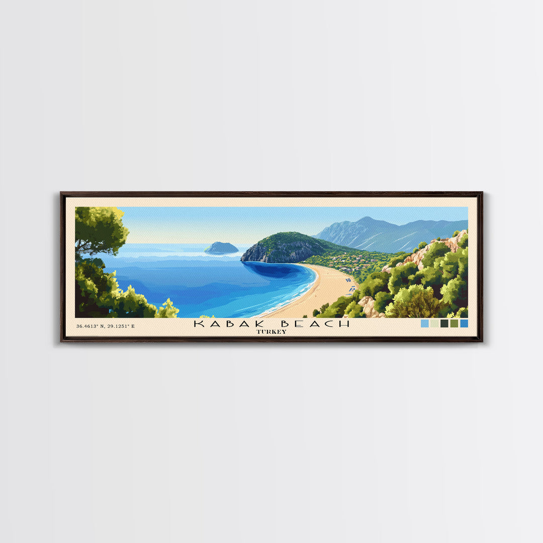 Kabak Beach, Turkey Panoramic Print, Vacation Gift, Turkey Wall Art, Beach Painting, Beach Decor, Beach Or Lakehouse Art
