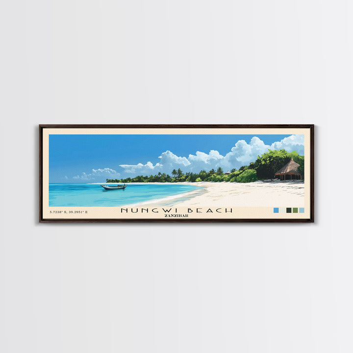 Nungwi Beach, Zanzibar Panoramic Beach Print, Vacation Gift, Zanzibar Wall Art, Framed Canvas Print, Framed Beach Painting