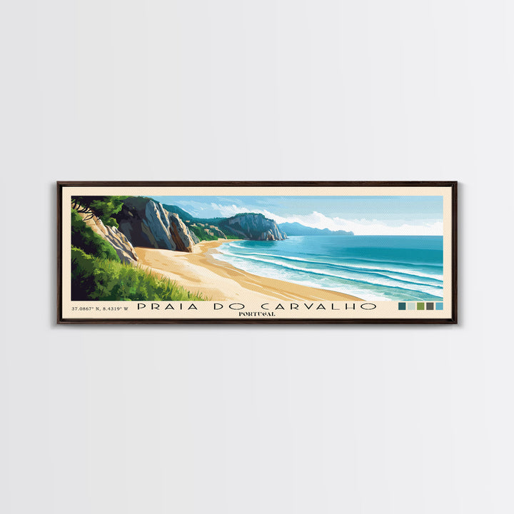 Praia do Carvalho, Portugal Panoramic Beach Print, Vacation Gift, Portugal Wall Art, Beach Painting, Beach Decor, Beach Painting