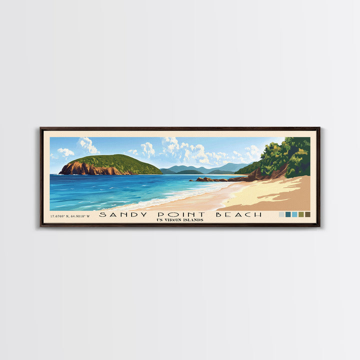 Sandy Point Beach, US Virgin islands Panoramic Beach Print, Vacation Gift, US Virgin islands Wall Art, Framed Canvas Print, Framed Beach Painting