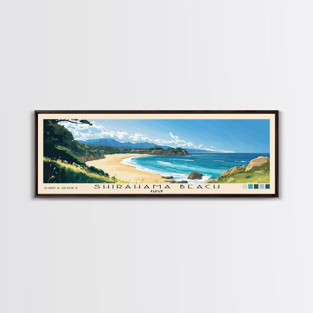 Shirahama Beach, Japan Panoramic Beach Print, Vacation Gift, Japan Wall Art, Framed Canvas Print, Framed Beach Painting