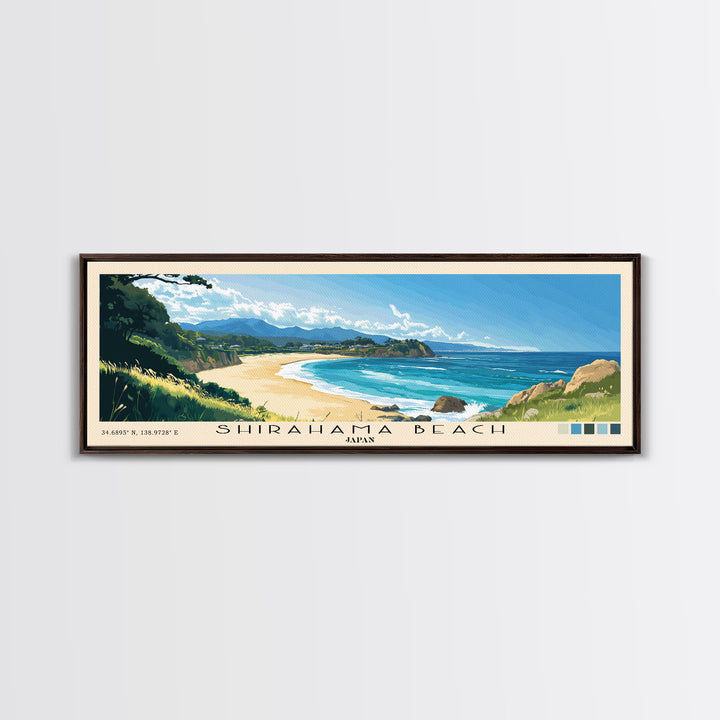 Shirahama Beach, Japan Panoramic Beach Print, Vacation Gift, Japan Wall Art, Framed Canvas Print, Framed Beach Painting