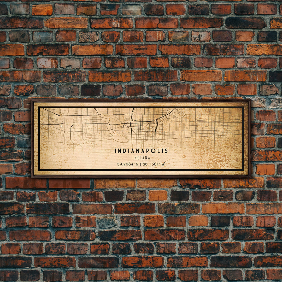Panoramic Old Indianapolis City Map Wall Art Canvas Print, Vintage Style Map, Framed Wall Art, Cool Indiana  Wall Art, Office Decor