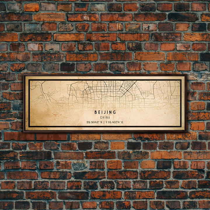 Panoramic Beijing China map print poster or framed canvas, Beijing map print poster canvas, city map print poster canvas, Vintage Travel Art