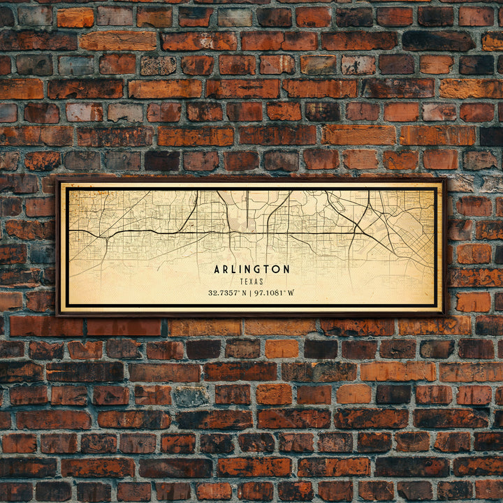 Panoramic Arlington Texas map print poster or framed canvas, Arlington map print poster canvas, city map print canvas, Vintage Travel Art