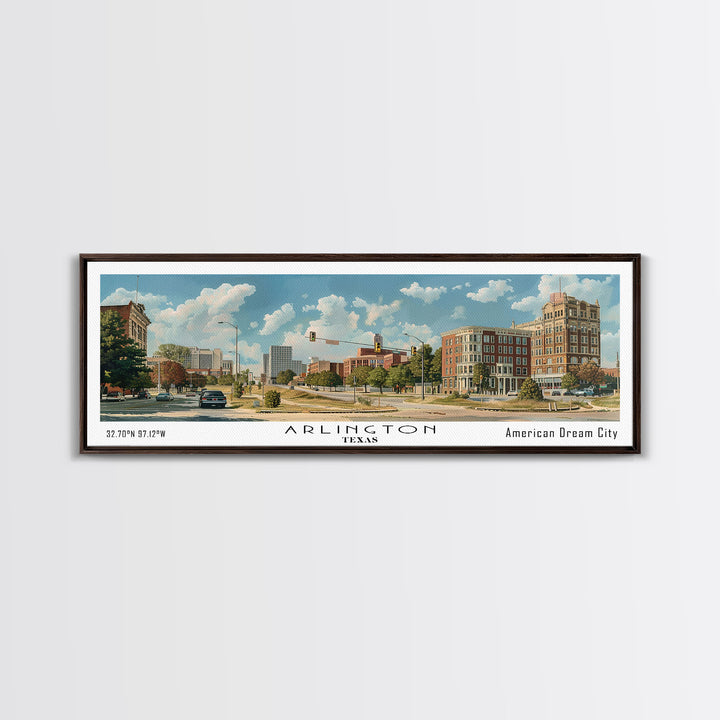 Arlington Texas Panoramic Painting, Watercolor Framed Canvas Print, Scenic City Art, Travel Poster, Wall Decor, Living Room Art, Gift Idea