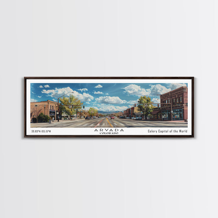 Arvada Colorado Panoramic Painting, Watercolor Framed Canvas Print, Scenic Cityscape, Travel Poster, Wall Decor, Living Room Art, Office Wall Art