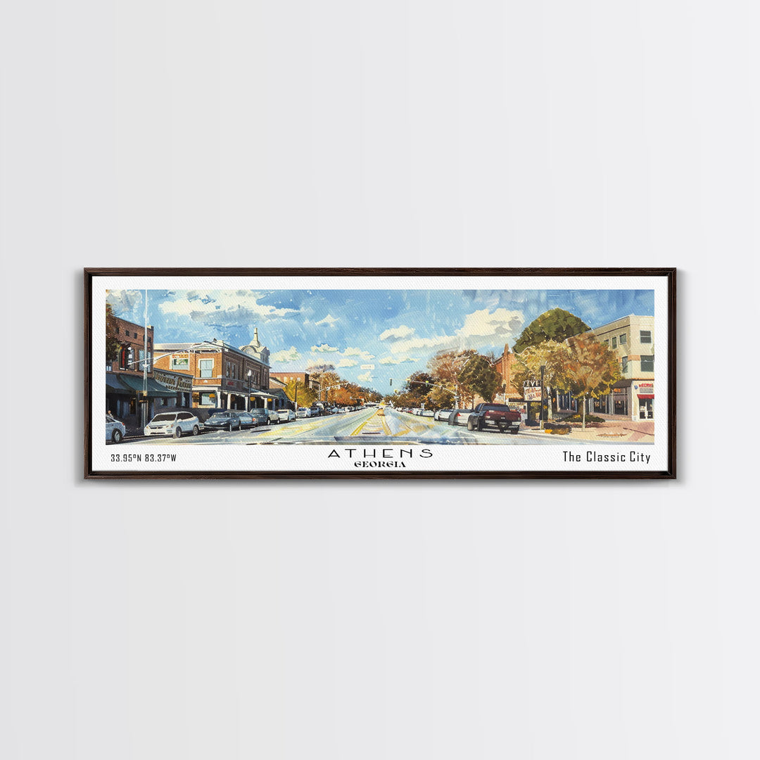 Athens Georgia Panoramic Painting, Watercolor Framed Canvas Print, Scenic City Art, Travel Poster, Home Decor, Wall Hanging, Gift Idea