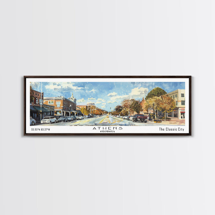 Athens Georgia Panoramic Painting, Watercolor Framed Canvas Print, Scenic City Art, Travel Poster, Home Decor, Wall Hanging, Gift Idea