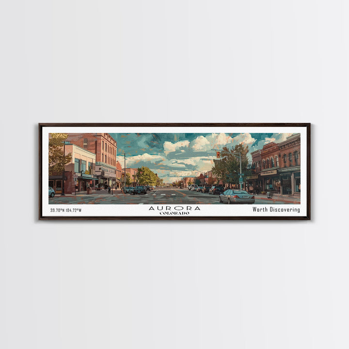 Aurora Colorado Panoramic Painting, Watercolor Framed Canvas Print, Scenic City Art, Travel Poster, Home Decor, Wall Hanging, Office Wall Art