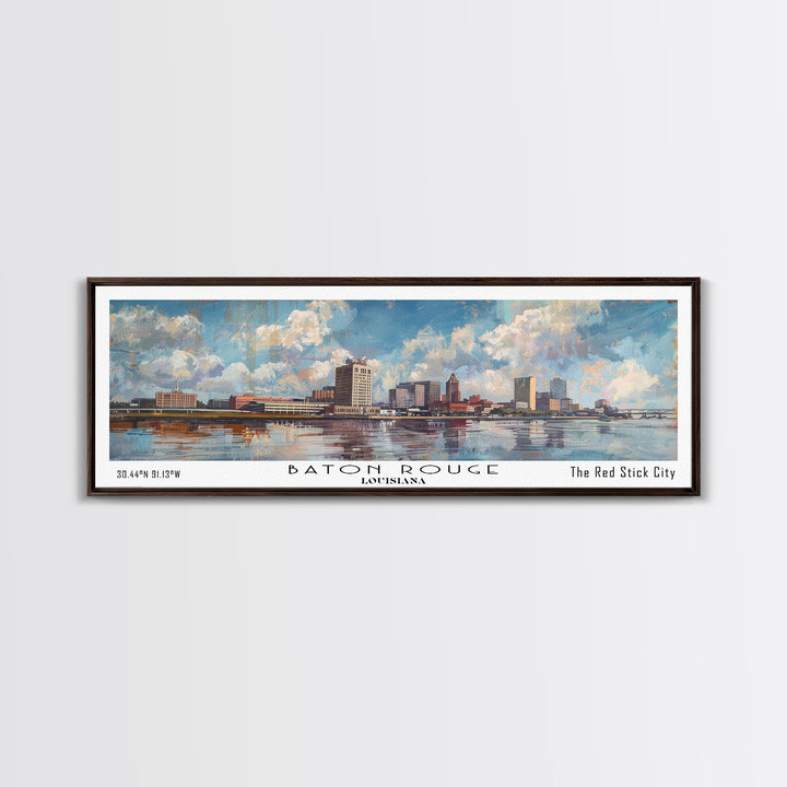 Baton Rouge Louisiana Panoramic Painting, Watercolor Framed Canvas Print, Scenic City Art, Travel Poster, Home Decor, Wall Art, Office Wall Art