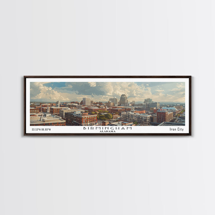 Birmingham Alabama Panoramic Painting, Watercolor Framed Canvas Print, Scenic City Art, Travel Poster, Wall Decor, Living Room Art, Gift Idea