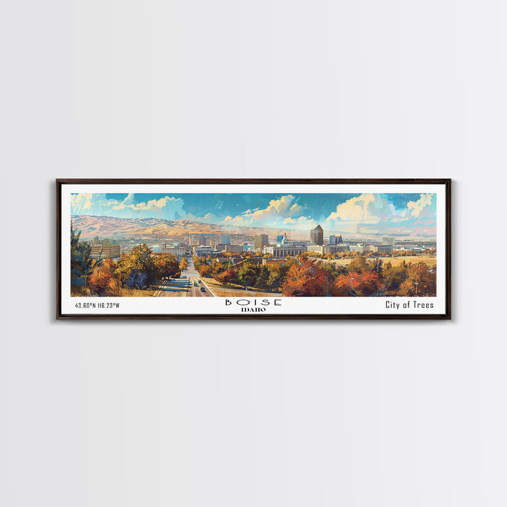 Boise Idaho Panoramic Watercolor Painting, Framed Canvas Print, Scenic City Art, Travel Poster, Wall Decor, Living Room Art, Gift Idea