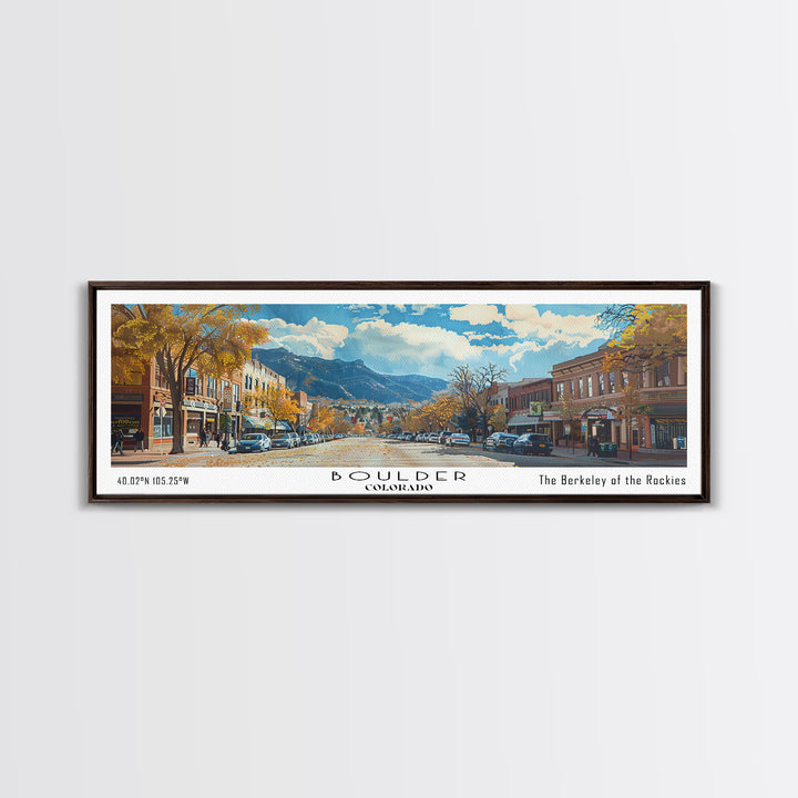 Boulder Colorado Panoramic Painting, Watercolor Framed Canvas Print, Scenic City Art, Travel Poster, Wall Decor, Living Room Art, Gift Idea