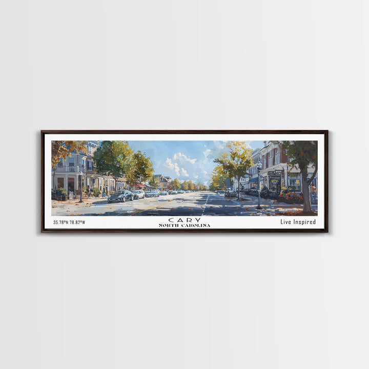 Cary North Carolina Panoramic Watercolor Painting Framed Canvas Print, Travel Poster Art, Home Decor, Picturesque North Carolina Landscape, Living Room Wall Art, Office Decoration, North Carolina Gift