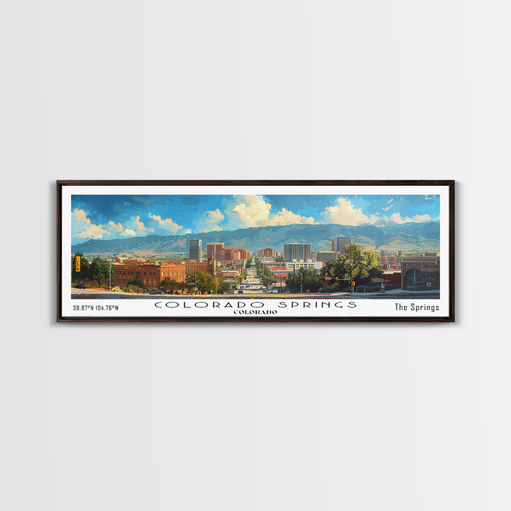 Colorado Springs Colorado Panoramic Watercolor Painting Framed Canvas Print, Travel Poster Art, Mountain Landscape, Home Decor, Bedroom Wall Art, Office Decoration, Colorado-Themed Gift