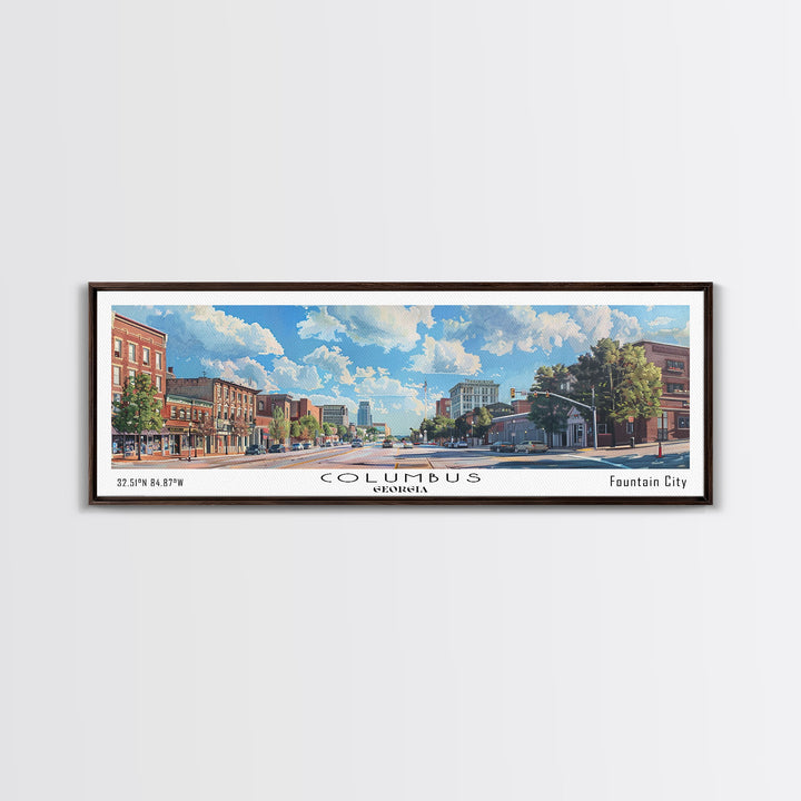 Columbus Georgia Panoramic Watercolor Painting Framed Canvas Print, Travel Poster Art, Picturesque Landscape, Home Decor, Living Room Wall Art, Office Decoration, Unique Travel Gift