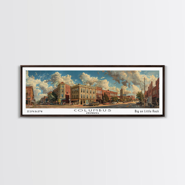 Columbus Georgia Panoramic Watercolor Painting Framed Canvas Print, Travel Poster Art, Urban Landscape, Bedroom Wall Art, Living Room Decoration, Office Wall Art, Georgia-Themed Gift