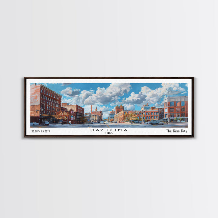Daytona Ohio Panoramic Watercolor Painting, Scenic Framed Canvas Print, Urban Wall Art for Office, Travel Poster, Home Decor, City Gift Idea