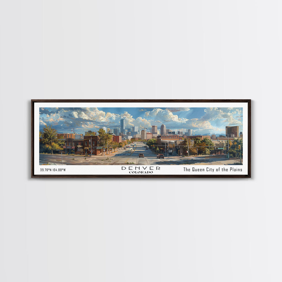 Denver Colorado Panoramic Watercolor Painting, Scenic Framed Canvas Print, Mountain City Wall Art, Travel Poster, Home Decor, Vacation Gift
