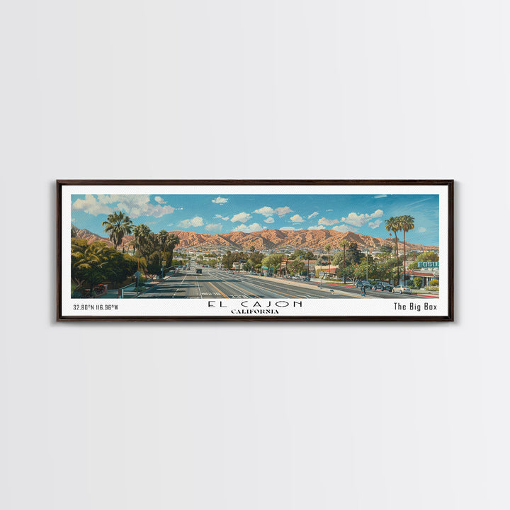 El Cajon California Panoramic Watercolor Painting, Scenic Framed Canvas Print, Urban Wall Art for Office, Travel Decor, City Print, Gift Idea