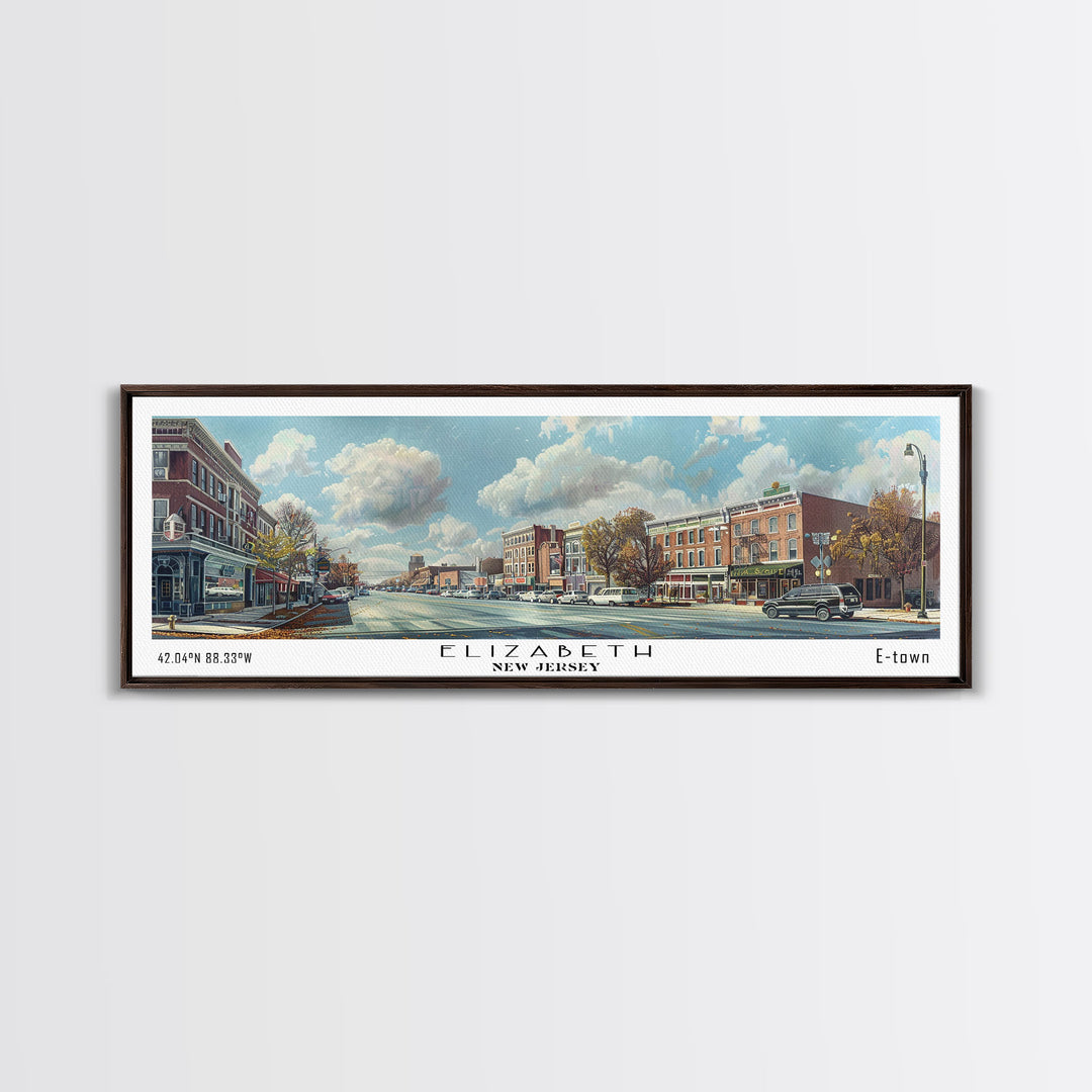Elizabeth New Jersey Panoramic Watercolor Painting, Scenic Framed Canvas Print, Urban Wall Art for Office, Travel Decor, City Print, Gift Idea