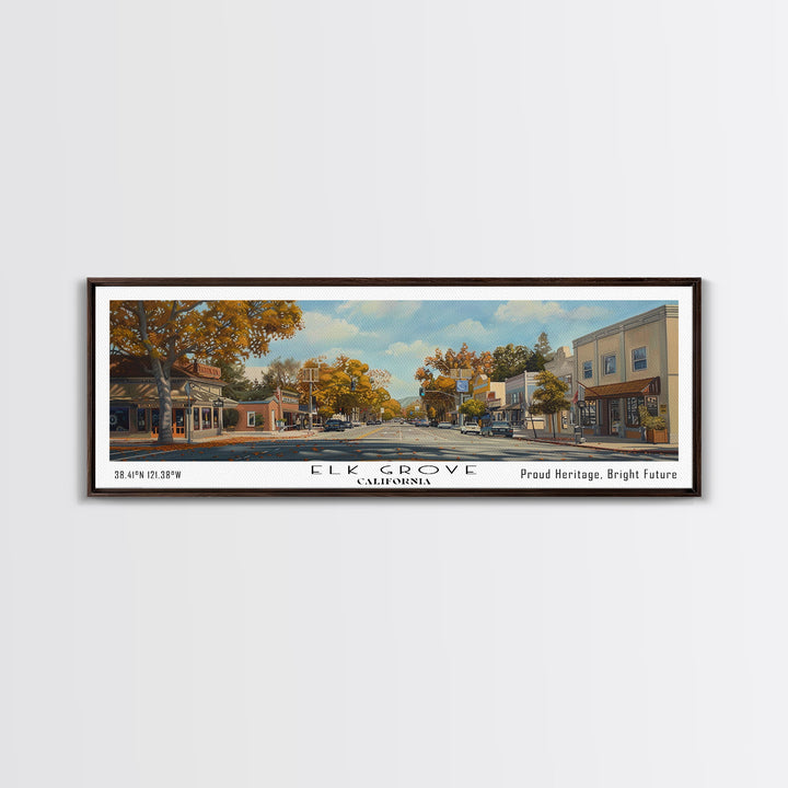 Elk Grove California Panoramic Watercolor Painting, Scenic Framed Canvas Print, Urban Wall Art for Living Room, Travel Poster, Home Decor, City Gift Idea