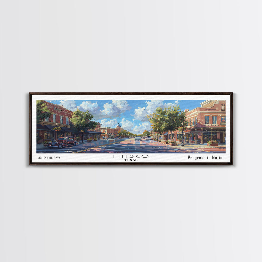Frisco Texas Panoramic Watercolor Painting, Urban Framed Canvas Print, Cityscape Wall Art for Living Room, Travel Poster, Home Decor, City Gift Idea