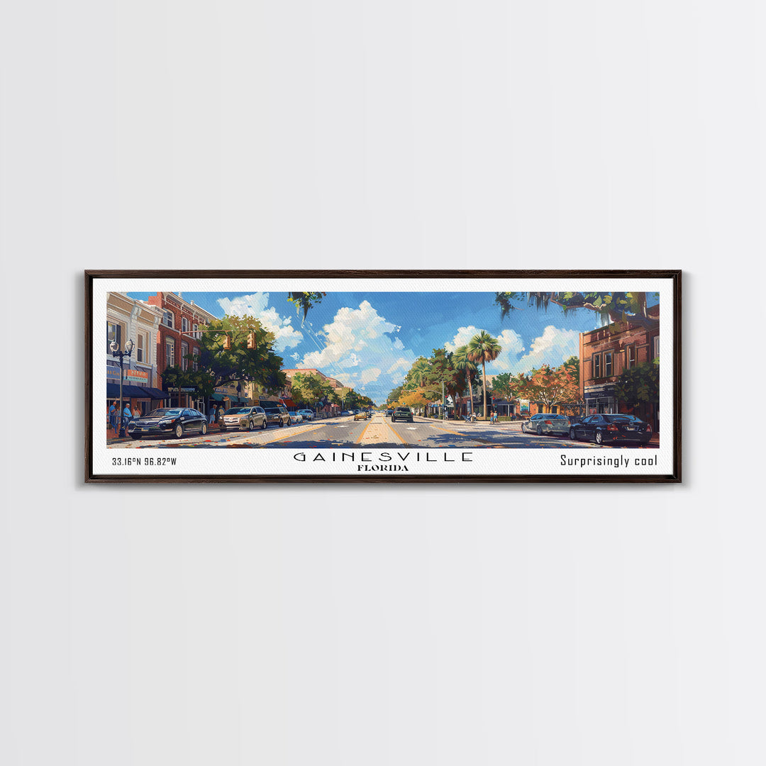 Gainesville Florida Panoramic Watercolor Painting, Urban Framed Canvas Print, Cityscape Wall Art for Office, Travel Decor, Home Gift Idea