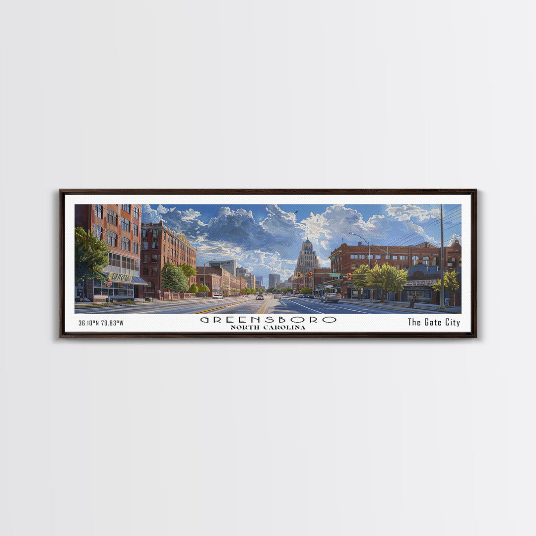 Greensboro North Carolina Panoramic Watercolor Painting, Urban Framed Canvas Print, Cityscape Wall Art for Living Room, Travel Poster, Home Decor, City Gift Idea