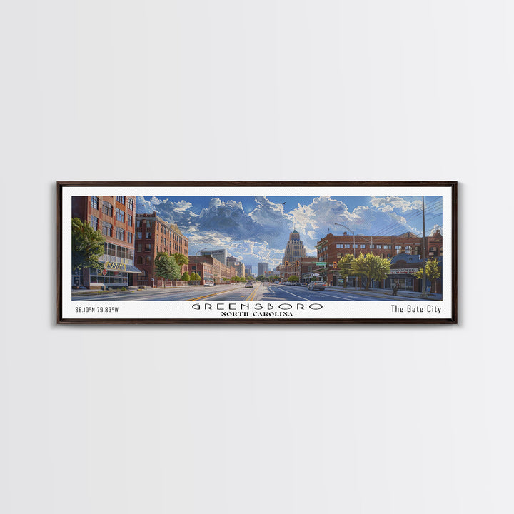 Greensboro North Carolina Panoramic Watercolor Painting, Urban Framed Canvas Print, Cityscape Wall Art for Living Room, Travel Poster, Home Decor, City Gift Idea