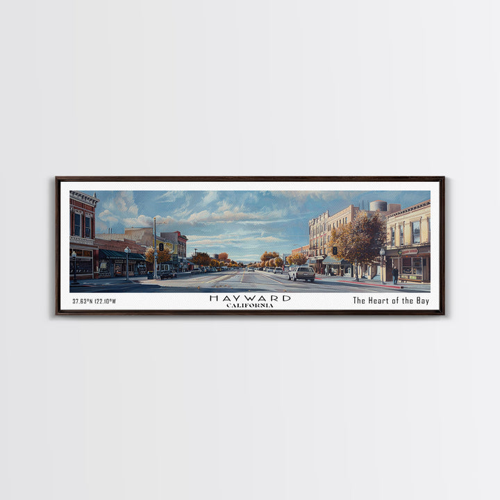 Hayward California Panoramic Watercolor Painting, Urban Framed Canvas Print, Cityscape Wall Art for Living Room, Travel Poster, Home Decor, City Gift Idea