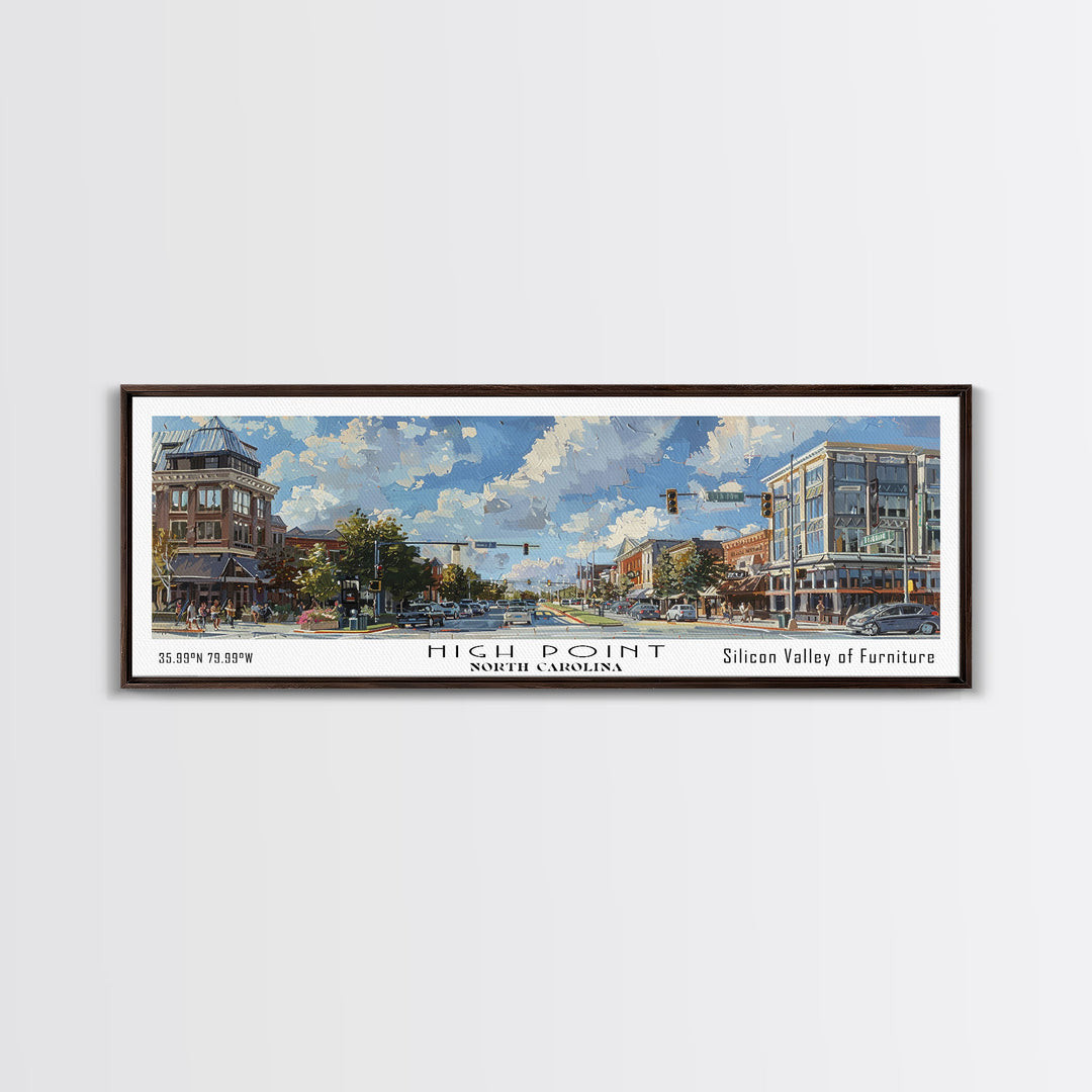 High Point North Carolina Panoramic Watercolor Painting, Urban Framed Canvas Print, Cityscape Wall Art for Office, Travel Decor, Home Gift Idea