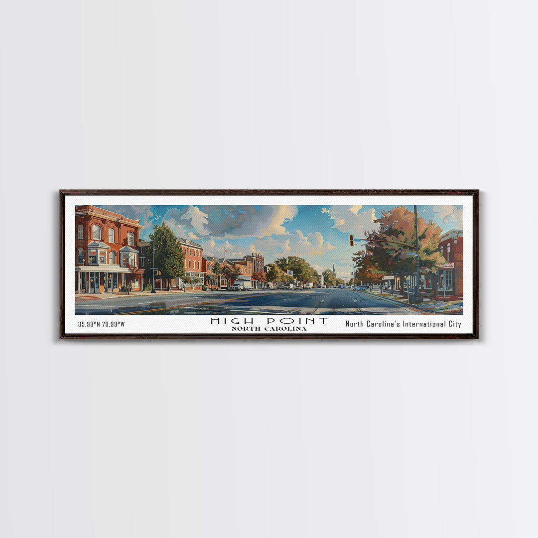 High Point North Carolina Panoramic Watercolor Painting, Urban Framed Canvas Print, Cityscape Wall Art for Living Room, Travel Poster, Home Decor, City Gift Idea