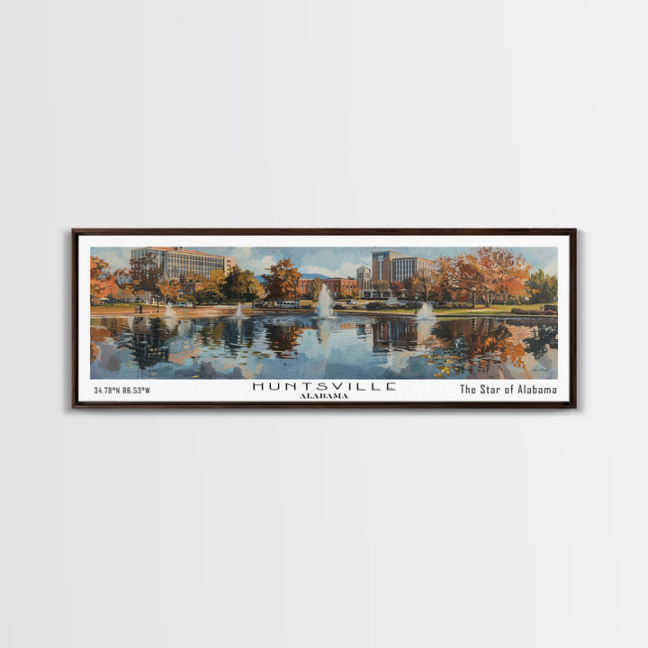 Huntsville Alabama Panoramic Watercolor Painting, Urban Framed Canvas Print, Cityscape Wall Art for Living Room, Travel Poster, Home Decor, City Gift Idea