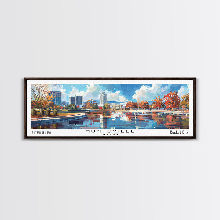 Huntsville Alabama Panoramic Watercolor Painting, Urban Framed Canvas Print, Cityscape Wall Art for Office, Travel Decor, Home Gift Idea